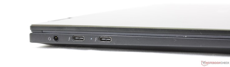 Vänster: 3.5 mm headset, 2x USB-C 4.0 Gen. 3 med Thunderbolt 4 + DisplayPort + Power Delivery