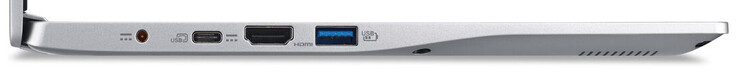 Vänster: Nätadapter, USB 3.2 Gen2 Typ C (DisplayPort, Power Delivery), HDMI, USB 3.2 Gen1 Typ A