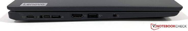 Vänster: 2x USB-C med Thunderbolt 4 (USB 4, 40 Gbps, PowerDelivery 3.0, DisplayPort 1.4a), Ethernet Extension, HDMI 2.0, USB-A 3.2 Gen.1, 3.5 mm stereoport