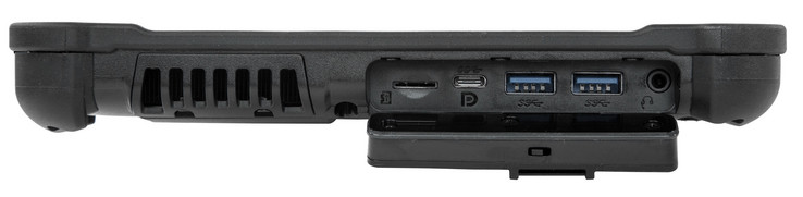 Vänster: MicroSD-läsare, USB Typ C + mini-DisplayPort, 2x USB 3.0 Typ A
