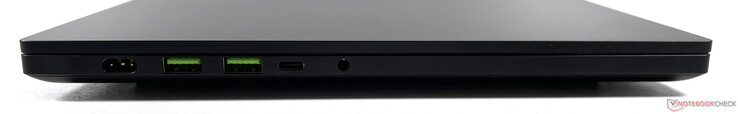 Till vänster: strömkontakt, 2x USB-A 3.2 Gen. 2, USB-C 3.2 Gen. 2, 3,5 mm ljudkontakt