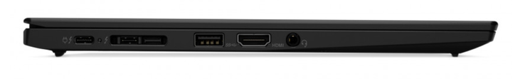 Vänster: Thunderbolt 3, Side-Dock (Thunderbolt 3 + LAN), USB-A (3.1 Gen.1), HDMI 1.4b, 3.5 mm stereo