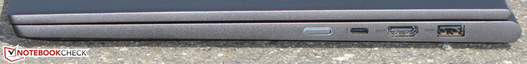 Höger: strömbrytare, Thunderbolt 3-port, HDMI ut, USB 3.1 Gen 1 (Typ A) port