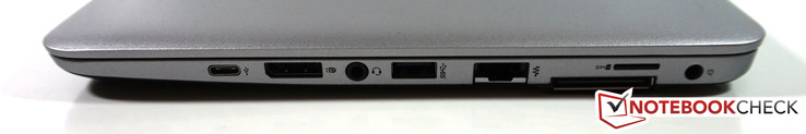 Right: USB 3.1 Type-C (gen. 1), DisplayPort, headset, USB 3.0, Ethernet, docking, SIM slot, power