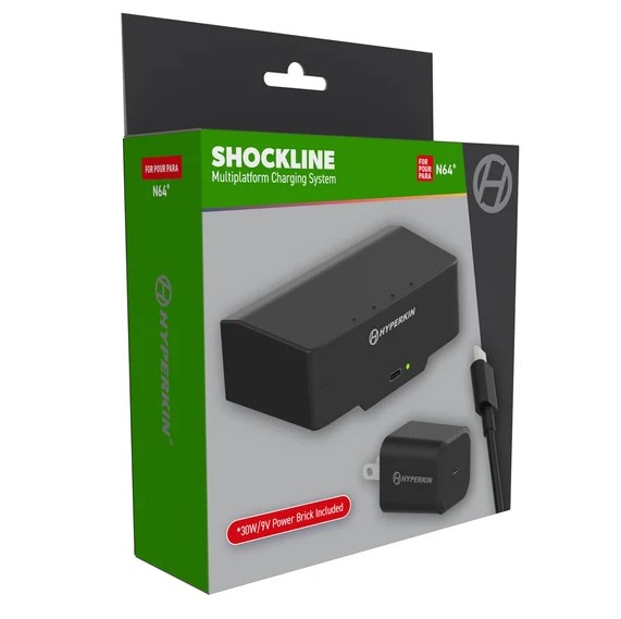 ShockLine-satsen för Nintendo 64 levereras med en omvandlare som ansluts till konsolens strömuttag.