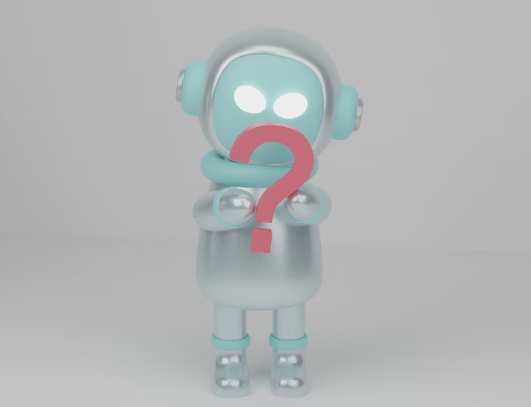 En generisk humanoid robot och ett frågetecken. (Bildkälla: Valeria Nikitina - Unsplash)