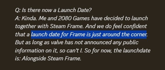 Uppdatering om lanseringen av Steam Frame.