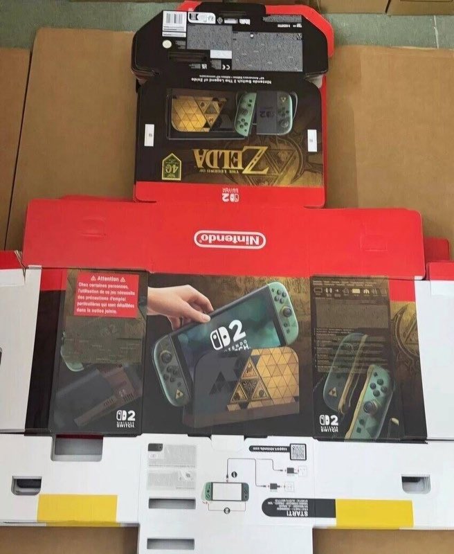 Switch 2-konsol med Zelda-tema.
