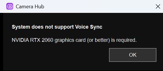 Voice Sync behöver minst en RTX 2060