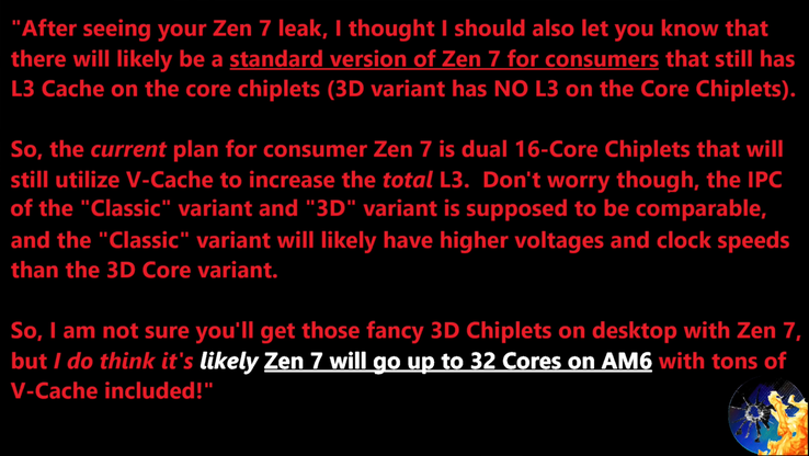 Läcka om antal CPU-kärnor i AMD Zen 7 AM6. (Bildkälla: Moores lag är död på YouTube)