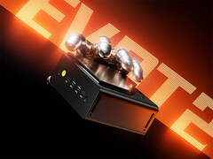 GMKtec Evo-T2 har ett högre lanseringspris än Evo-X2, men är för närvarande billigare. På bilden: en reklambild som visar en del av minidatorn.