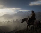 En bild som visar Arthur Morgan på sin häst i Red Dead Redemption 2.