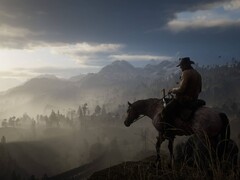En bild som visar Arthur Morgan på sin häst i Red Dead Redemption 2.