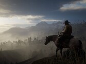 En bild som visar Arthur Morgan på sin häst i Red Dead Redemption 2.