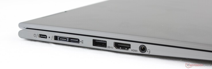 Vänster: 2x USB Typ C Gen. 2 + Thunderbolt 3, Lenovo Side Dock, USB 3.1 Typ A Gen. 1, HDMI 1.4b, 3.5 mm kombinerad ljudanslutning