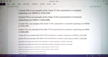 Projicerad från 80 tum bort är 4- till 12-punkters text i Microsoft Word läsbar. (Bildkälla: Notebookcheck)