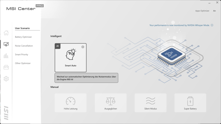 MSI Z16P använder ett rimligt prestandaläge för det mesta när det är inställt på "Smart Auto".