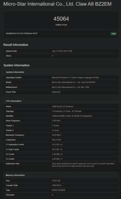 AMD Ryzen Z2 Extreme Geekbench GPU Vulkan (bildkälla: Geekbench)