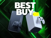 Best Buy-banderoll med Xbox-konsoler som visas