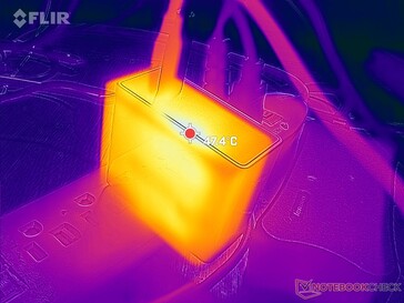 AC-adaptern kan bli så varm som 47 C när du spelar under långa perioder