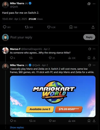 Mike Ybarra Switch 2 kritik X inlägg #1 (Bildkälla: skärmdump, Mike Ybarra X-konto)