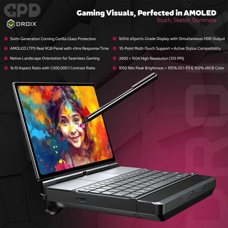 Den bärbara spelkonsolen GPD Win Max 3 har en 9,06-tums AMOLED-skärm med en uppdateringsfrekvens på 165 Hz.