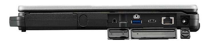 Höger: Stylus-nisch, 3.5 mm kombinerad ljudanslutning, USB 3.1 Gen. 1 Typ A, USB 3.1 Typ C, Gigabit RJ-45, AC-adapter