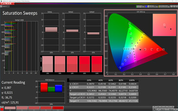 CalMAN: Färgmättnad – Adaptiv profil (Justerad): DCI-P3 färgrymd som mål
