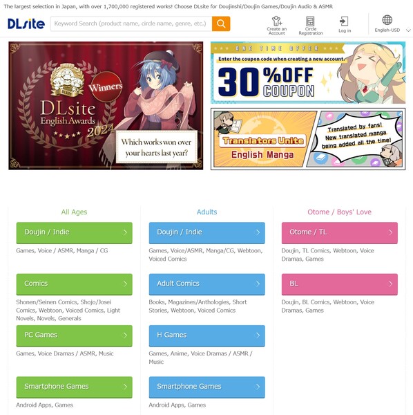 DLsite förstasida (Bildkälla: skärmdump, DLsite)