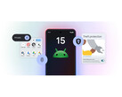 En reklambild för Googles Android 15 som visar några av dess viktigaste funktioner mot en lutande bakgrund. (Bildkälla: Google)