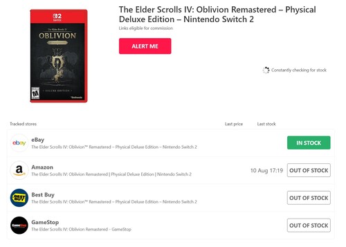 HotStock-tracker för Oblivion Remastered Switch 2-port