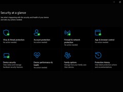 Instrumentpanelen i appen Windows Security som visar menyn ”Säkerhet i korthet”.