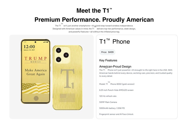 Trump T1 Phone's produktsida har tagit bort alla påståenden om att enheten är tillverkad i USA.