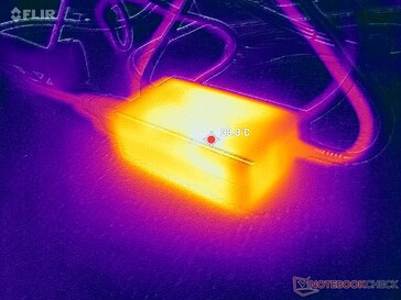 AC-adaptern når över 33 C vid krävande belastningar