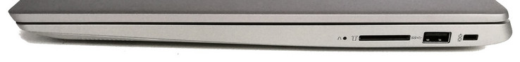 Höger sida: SD-kortläsare, en USB 3.0-port, Kensington-lås