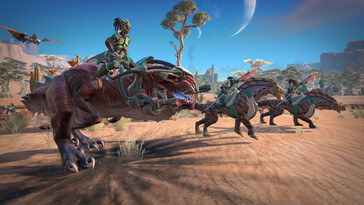 En bild som visar amasoner och dinosaurier i Age of Wonders: Planetfall.
