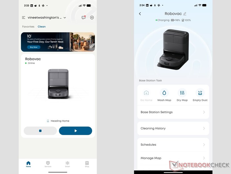 eufy app-gränssnitt för Omni C28.