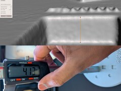 Mätning av 4 mm djup på Scanbench i MeshMixer (överst) jämfört med mätning med skjutmått (nederst)