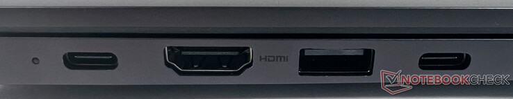 Vänster: 2x USB 3.2 Gen1 Typ-C, 1x HDMI, 1x USB 3.2 Gen1 Typ-A