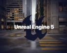 Unreal Engine 5-logotypen med en renderad miljö i bakgrunden (bildkälla: Epic)