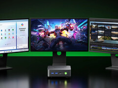 NucBox K17 minidator kostar från 544,99 USD med den särskilda rabattkoden. På bilden: mini-PC:n ansluten till tre skärmar.