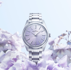 Grand Seiko SBGW323 har en mjuk och vacker lila Mt. Iwate-mönstrad urtavla inspirerad av kiri-blomman (Bildkälla: Grand Seiko)