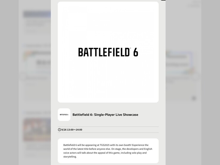 Maskinöversatt skärmdump av den officiella Battlefield 6-showcase på Tokyo Game Show. (Bildkälla: TGS-program)