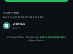 WhatsApp-inställningar som visar listan över anslutna enheter och informationen om end-to-end-kryptering