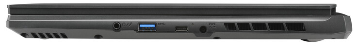 Höger sida: Ljudkombination, USB 3.2 Gen 1 (USB-A), Thunderbolt 4 (USB-C; Displayport), strömkontakt