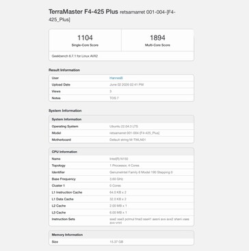 TerraMaster F4-425 Plus med Intel-processor N150