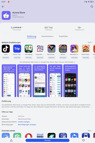 Aurora Store kan installeras från AppGallery.