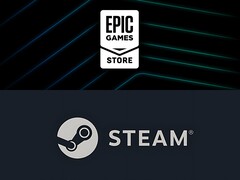 Epic Games Store-logotypen ovanför Steam-logotypen (Bildkälla: Epic Games, Steam med ändringar)