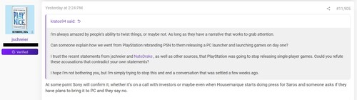 Jason Schreier forum inlägg om PlayStation PC launcher