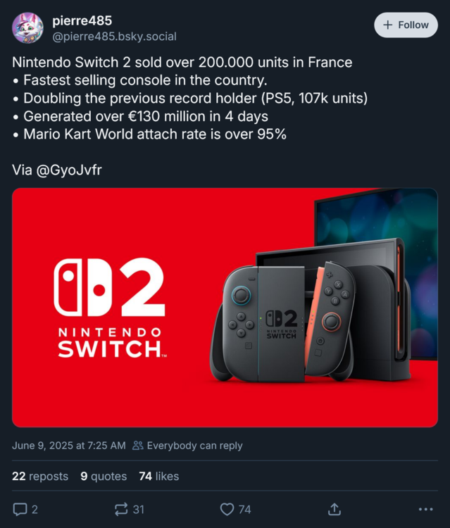 Switch 2 konsolförsäljning i Frankrike (Bildkälla: skärmdump, pierre485 Bluesky-konto)
